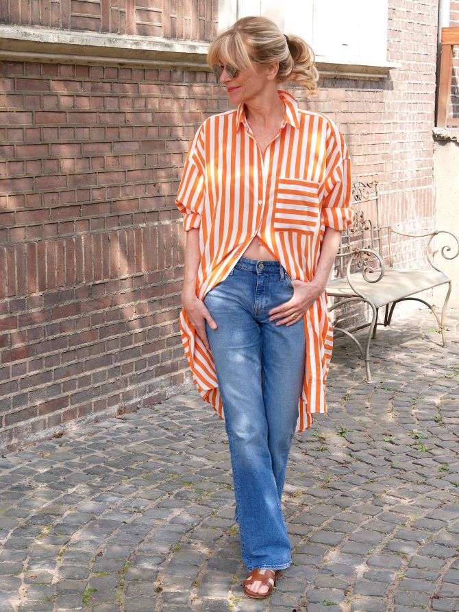 charismalook-orange-mode-frühling-hemdblusenkleid-jeans